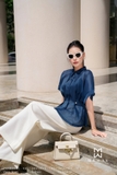 (2 màu) Áo sơ mi ngắn tay dáng peplum
