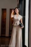 (2 màu) Áo Thời Trang Cổ Tim Dài Ngang Hông Điểm Nhấn Nơ Trang Trí