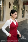 (2 màu) Áo gile cổ tim Simili Leather