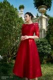 (2 màu) Đầm tiệc xòe rủ Taffeta tay lỡ