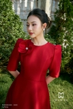 (2 màu) Đầm tiệc xòe rủ Taffeta tay lỡ