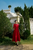(2 màu) Đầm tiệc xòe rủ Taffeta tay lỡ