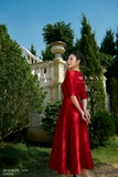 (2 màu) Đầm tiệc xòe rủ Taffeta tay lỡ
