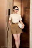 (2 màu) Quần short hè cạp cao xếp ly eo