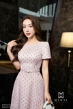 Đầm xòe ngắn tay có kèm đai