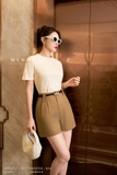 (2 màu) Quần short hè cạp cao xếp ly eo