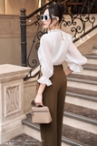 (2 màu) Quần baggy Gabadine công sở xếp ly
