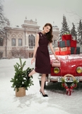 Đầm tiệc A dạ tweed cổ tròn