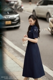 Chân váy xòe rủ cạp cao Cotton Denim Chambray