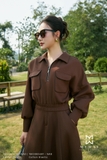 Chân váy xòe midi khóa trước