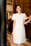 (2 màu) Đầm suông A ngắn tay cổ đính ngọc