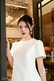 (2 màu) Đầm suông A ngắn tay cổ đính ngọc
