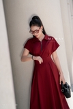 Đầm sơ mi cổ Đức xòe xếp ly