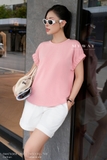 (3 màu) Áo cotton cổ tròn dáng suông dài chùm mông