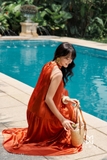 (3 màu) Đầm maxi cổ yếm ba tầng qua mắt cá