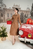 Đầm xòe dập ly cổ sen dạ tweed