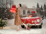 Đầm xòe dập ly cổ sen dạ tweed