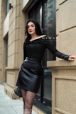 (4 màu) Chân váy A dáng ngắn Simili Leather