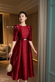 (2 màu) Đầm tiệc Taffeta họa tiết hoa hồng