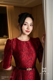(2 màu) Đầm tiệc Taffeta họa tiết hoa hồng