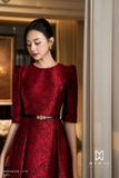 (2 màu) Đầm tiệc Taffeta họa tiết hoa hồng