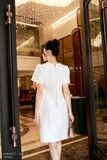 (2 màu) Đầm suông A ngắn tay cổ đính ngọc