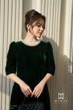 Đầm suông Nhung tay lỡ cổ đính ngọc