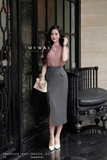 Chân váy ôm xẻ khuy bọc