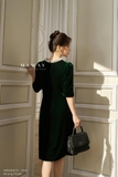 Đầm suông Nhung tay lỡ cổ đính ngọc