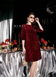 Đầm suông nhung kim sa dự tiệc tay lỡ