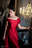 Đầm tiệc xòe Taffeta trễ vai