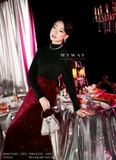Chân váy A nhung kim sa ánh nhũ