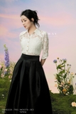 Áo sơ mi cổ Đức tay lỡ họa tiết ren hoa