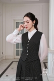 Áo gile cổ tim họa tiết kẻ