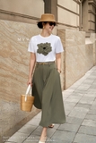 (5 màu) Áo cotton dáng cổ tròn phối hoa 3D