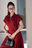 Đầm sơ mi cổ Đức xòe xếp ly