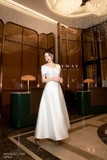 (4 màu) Đầm dự tiệc đỏ Taffeta trễ vai