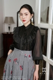 Chân váy xòe cạp cao họa tiết caro