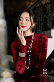 (3 màu) Đầm ôm body nhung plush dài tay