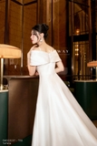 (4 màu) Đầm dự tiệc đỏ Taffeta trễ vai