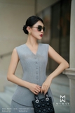 Áo gile cổ tim không tay
