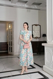 Đầm xòe ngắn tay họa tiết hoa