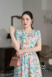 Đầm xòe ngắn tay họa tiết hoa