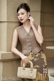 Chân váy xòe midi dập ly