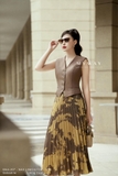 Chân váy xòe midi dập ly