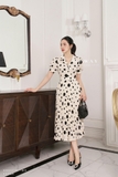 Đầm xòe cổ vest họa tiết chấm bi