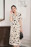 Đầm xòe cổ vest họa tiết chấm bi