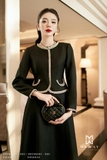 Chân váy dạ tweed xòe rủ cạp cao công sở