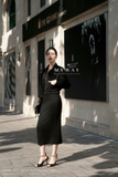 Chân váy cotton ôm dệt kim tuyến xẻ sau