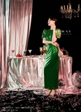 Chân váy ôm lưới dệt kim sa sang trọng